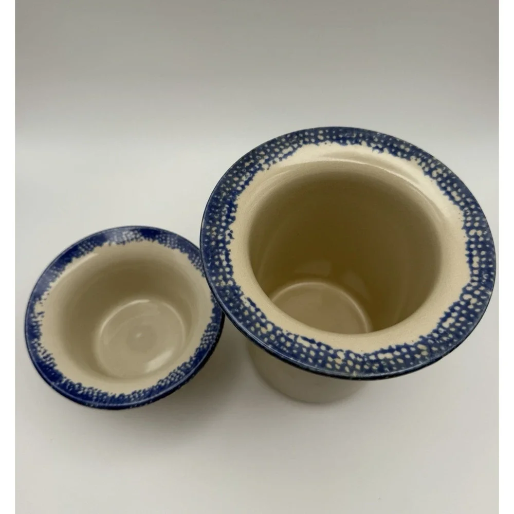 90s Vintage Stoneware Dip Chiller 2 Piece Crock Set Country Heart Cottage Farm